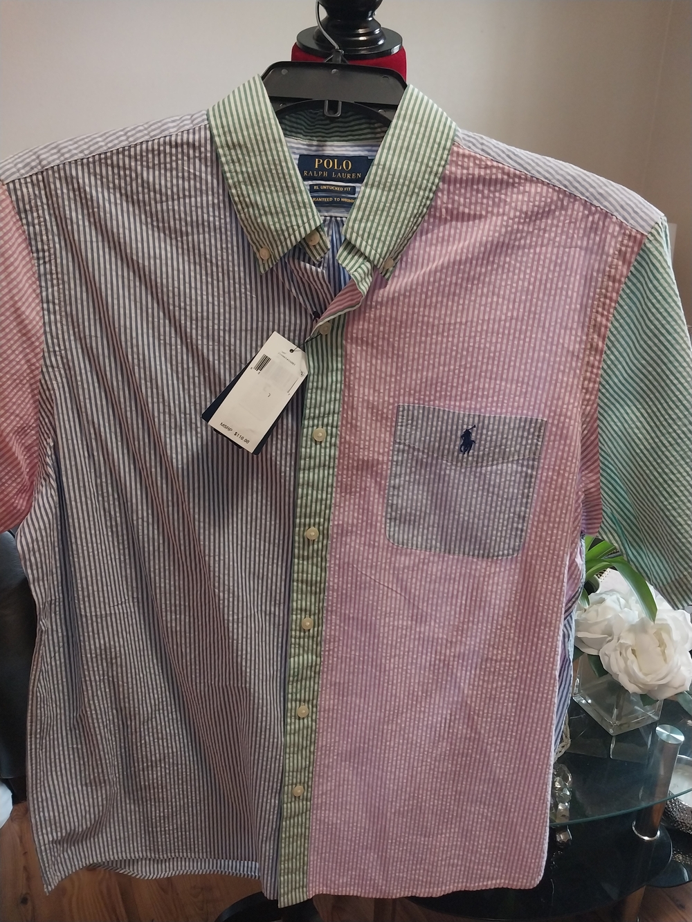 Polo by Ralph Lauren Men’s Patchwork Striped Button-Down Shirt - Pink/Green/Blue